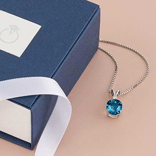 London Blue Topaz Diamond Solitaire Pendant in 14K White Gold