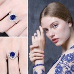 Blue Sapphire Halo Statement Engagement Rings for Women