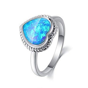 Sterling Silver Heart Ring with Blue Opal