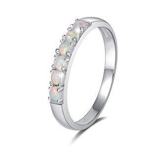 FANCIME Sterling Silver Fire Opal Engagement Ring