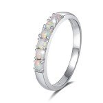 FANCIME Sterling Silver Fire Opal Engagement Ring