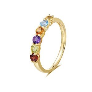 14k Gold Multi-Gemstone Engagement Band Ring for Women