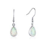October Opal Teardrop Dangle Earrings in Silver