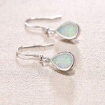 October Opal Teardrop Dangle Earrings in Silver