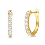 14K Yellow Gold Diamond Huggie Hoop Earrings