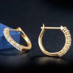 14K Yellow Gold Diamond Huggie Hoop Earrings