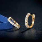 14K Yellow Gold Diamond Huggie Hoop Earrings