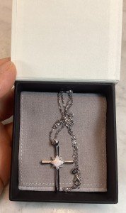 Sterling Silver Faux Opal Cross Pendant Necklace