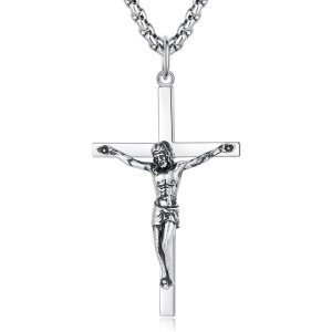 FANCIME Sterling Silver Crucifix Cross Necklace