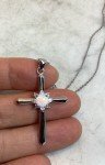 Sterling Silver Cross Pendant with Faux Opal