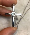 Sterling Silver Cross Pendant with Faux Opal