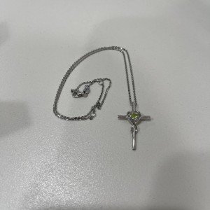Sterling Silver Cross Necklace with Peridot Birthstone