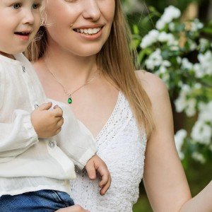 14K White Gold Birthstone Pendant Necklace for Women