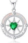 FANCIME Sterling Silver Compass Necklace with Emerald