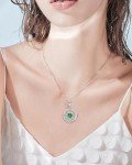 FANCIME Sterling Silver Compass Necklace with Emerald