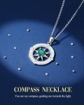FANCIME Sterling Silver Compass Necklace with Emerald