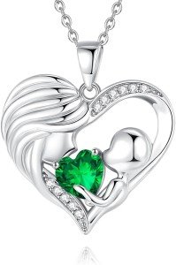 Mom Birthstone Necklace - May Emerald Design