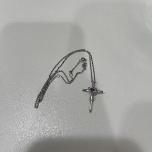 FANCIME Sterling Silver Birthstone Amethyst Cross Necklace