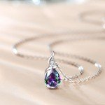 14K White Gold Birthstone Pendant Necklace with Diamond