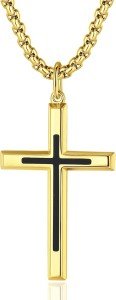 FANCIME Polished Black Cross Pendant Necklace
