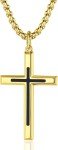FANCIME Polished Black Cross Pendant Necklace