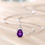 14K White Gold Birthstone Pendant Necklace for Women