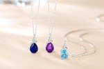14K White Gold Birthstone Pendant Necklace with Diamond