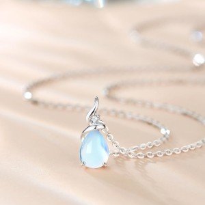 14K Solid White Gold Birthstone Necklace with Diamond