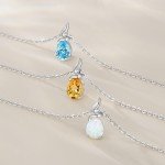Solid White Gold Birthstone Pendant Necklace for Women