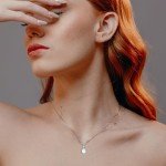 14K Solid White Gold Birthstone Necklace with Diamond