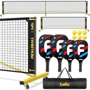 Portable Pickleball Net Set with Wheels & Paddles