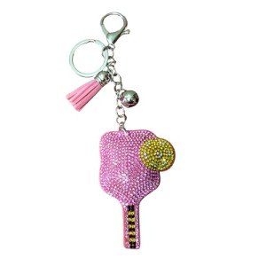Shiny Keychain with Pink Pickleball Paddle Charm