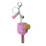 Shiny Keychain with Pink Pickleball Paddle Charm