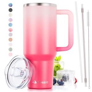 Misty Pink 40 oz Stainless Steel Tumbler with Straw