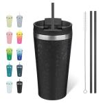 18oz Black Leopard Insulated Tumbler with Lid & Straw