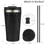 18oz Black Leopard Insulated Tumbler with Lid & Straw