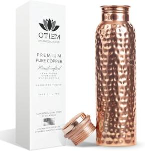 Otiem Hammered Copper Water Bottle, 34 Oz
