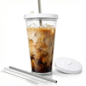 24 Oz Iced Coffee Tumbler with Straws