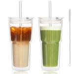 20oz Double Wall Glass Tumblers with Lids & Straws