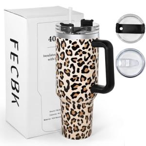 40 oz Leak-Proof Cheetah Tumbler with Handle