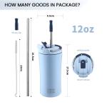 Blue Stainless Steel 12 oz Coffee Tumbler with Straw