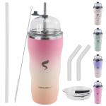 20Oz Insulated Tumbler with Straw - Pink Mesa Sunset