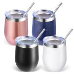 12oz Stainless Steel Wine Tumblers with Lids - 4 Pack