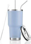 30oz Blue Stainless Steel Insulated Tumbler with Straw
