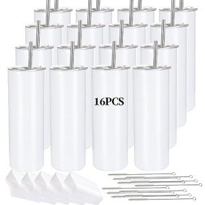 16 Pack 20oz Skinny Sublimation Tumblers Set