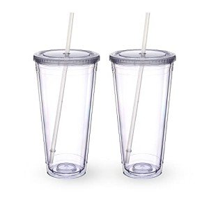 Zukro 32 oz Clear Acrylic Insulated Tumblers with Straws