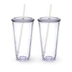 Zukro 32 oz Clear Acrylic Insulated Tumblers with Straws