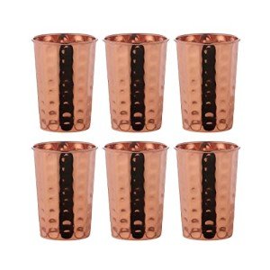 Set of 6 Hammered Pure Copper Tumblers 350ml