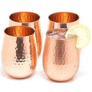 Set of 4 Hammered Copper Stemless Wine Tumblers
