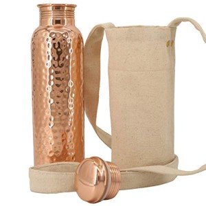 Copper Water Bottle with Canvas Carry Bag - 34oz